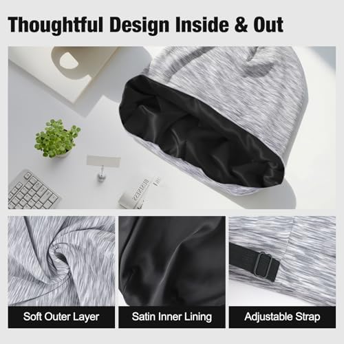 2 Pack Silk Satin Hair Bonnet for Men, Adjustable Stay-On Sleep Cap Beanie for Curly Hair, Soft Breathable Night Hat for All Types - Image 4