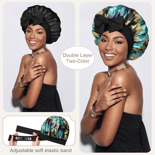 CHLINS Double Layer Satin Bonnet for Sleeping, Hair Bonnet for Curly Hair - Image 2