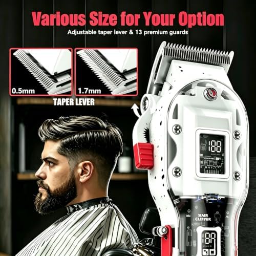 Professional Hair Clippers for Men, Cordless Barber kit for Hair Cutting & Grooming, Hair Clippers and Trimmer Set for Barber Haircut with LED Display, 8 Fade Taper Combs(White Set) - Image 6