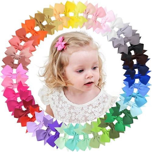 Baby Hair Clips for Girls 40PCS - 2" Girls Fully Lined Bows Hair Pins Tiny Hair Bows Alligator Clips for Baby Girls Infants Toddlers 40 Colors by ALINMO