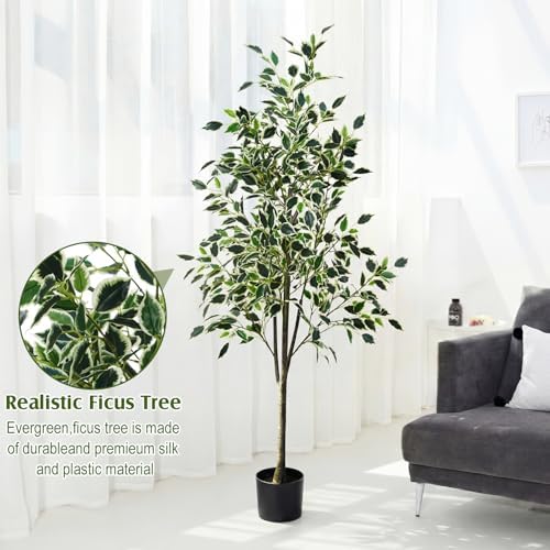 Daifunli 5ft Artificial Ficus Tree Faux Realistic Plants with Silk Leaves and Texture Trunks Fake Ficus Tree for Home Decor Indoor Office Living Room Porch Outdoor Housewarming Gift - Image 4