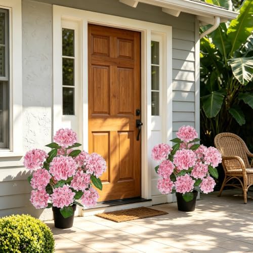 2.2FT Pink Hydrangea Artificial Flowers Tree 2 Pack Faux Hydrangea Potted - Image 3