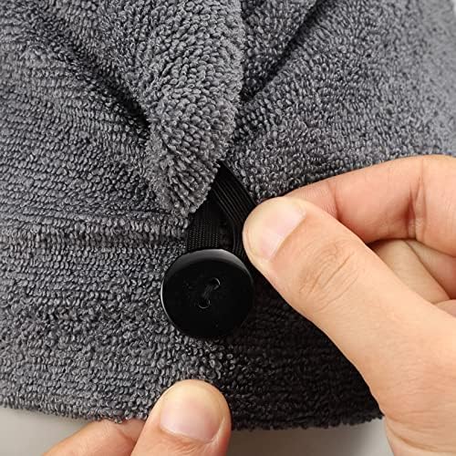 3Pack Grey Microfiber Hair Towel, Hair Towel Wrap for Women, Hair Drying Towel with Button, Hair Wrap Towel for Curly Hair, Hair Turban for Wet Hair (Grey 3 Pack, 10Wx28L) - Image 4