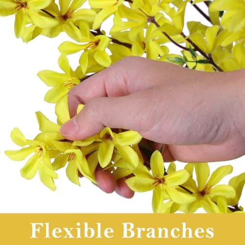 4FT Yellow Artificial Forsythia Tree, Faux Spring Forsythia Flower Branches Plant with Pot, Lifelike Fake Tree for Living Room Corner, Entryway, Porch Indoor Outdoor Decor - Image 5