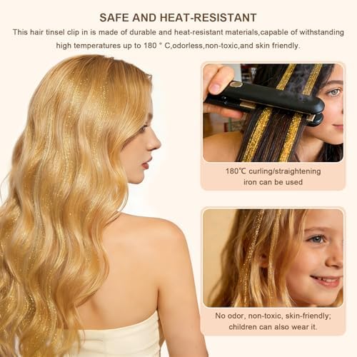 Leuceiy Hair Tinsel Clip in,Hair Accessories Tinsel Hair Extensions for Girls Pack of 6 Pcs 20 Inch,Fairy Hair Tinsel Kit,Heat Resistant New Years Festival Party - Image 5