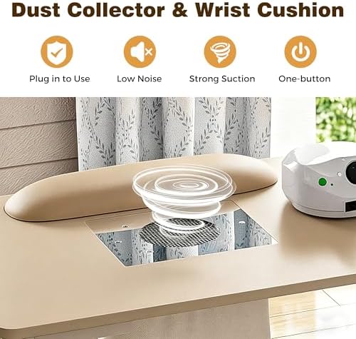 Manicure Table Nail Desk with Dust Collector & Wheels (Champagne) - Image 3