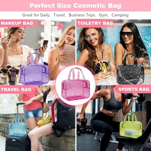 Clear Black Star Large Makeup Bag with Star Pattern 12x5x8 inch, Travel Cosmetic Bag with Handle, Durable PVC Material Washbag Zipper Opening Design for Makeup Travel Organizer or Gym Use - Image 6