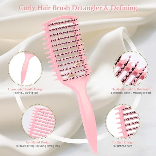 Curl Defining Brush, Vented Curly Hair Brush for Effortlessly Detangling Shaping and Defining Women's Men's Curls on All Wet or Dry Hair Types, Reduces Frizz (Pink) - Image 2