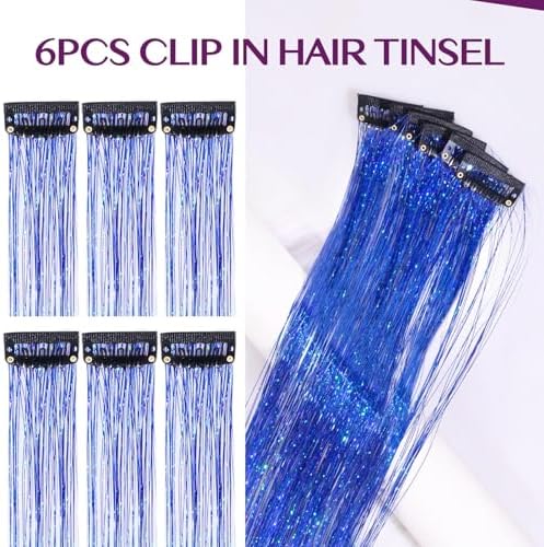 IDN BEAUTY Hair Tinsel Clip In Treasure Blue Sparkle Hair Extensions 24 Inch 6pcs - Image 3
