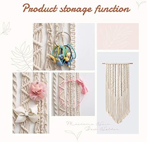 Mkono Macrame Bow Holder, Wall Hanging Hair Bow Organizer for Girls, Ivory - Image 4