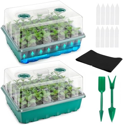 Hanaoyo Self-Watering Seed Starter Tray 2 Packs, 96 Cells Seed Starter Kit with Humidity Vented Domes and High Lid, Germination Kit for Indoor Greenhouse Seed Starter by Hanaoyo