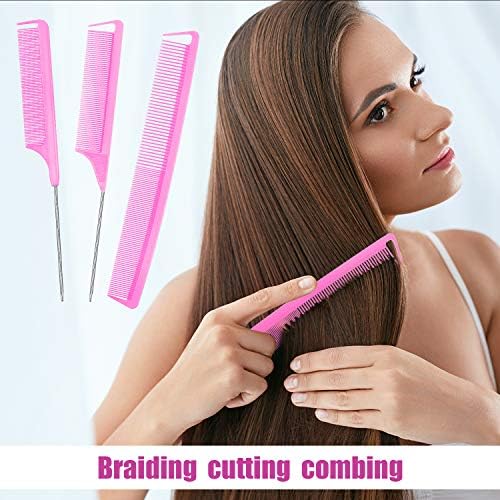 Patelai 6 Pcs Parting Combs Set Rat Tail Combs for Braiding, Hot Pink - Image 5