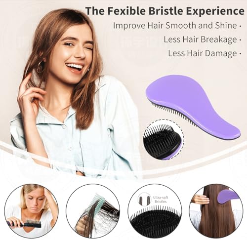 79STYLE 3pcs Detangler Brush Tangle Free Hair Brushes For Kids Knot Free No Pain Detangling Kids Hair Brush Combs For Curly Fine Hair (Size 7.4 Inch -Purple) - Image 3