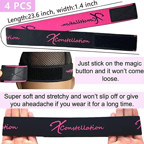 Wig Band Elastic Bands for Wig Edges, Baby Hair Keeping, and Edge Laying - Lace Melting Bands for Wigs and Sewing (4 PCS, BlackPink) - Image 2
