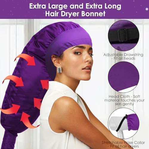 TEPENAR Hair Dryer Bonnet Attachment: Upgraded Extra Large Hooded Dryer Adjustable Hair Dryer Caps - Easy to Use for Natural Curly Textured Hair Care Styling Fast Drying - Purple - Image 2