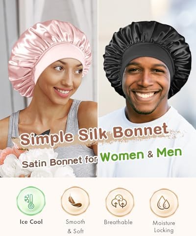 BONNET QUEEN Silk Bonnet for Sleeping Women Satin Bonnet Hair Wrap with Elastic Wide Band Sleep Cap for Curly Hair Night Cap - Image 2