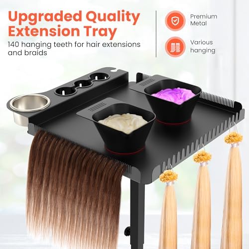 Tasalon Salon Hairstylist Tray, Metal Hair Extension Holder for Styling, Chair Mounted Hair Tray with 2 Magnetic Hair Dye Bowls, Professional Hair Color Tray for Hairstylist Station, Black - Image 4
