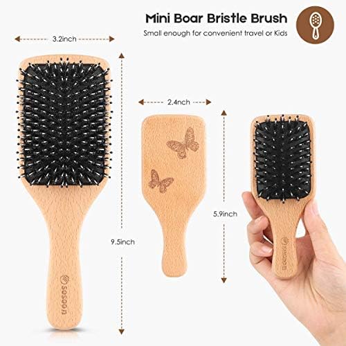 Hair Brush, 2 Pack Boar Bristle Paddle Hairbrush for Women Men Kids Reducing Frizzy, No More Tangle, Small Travel Brush Tail Comb & Giftbox Included - Image 3