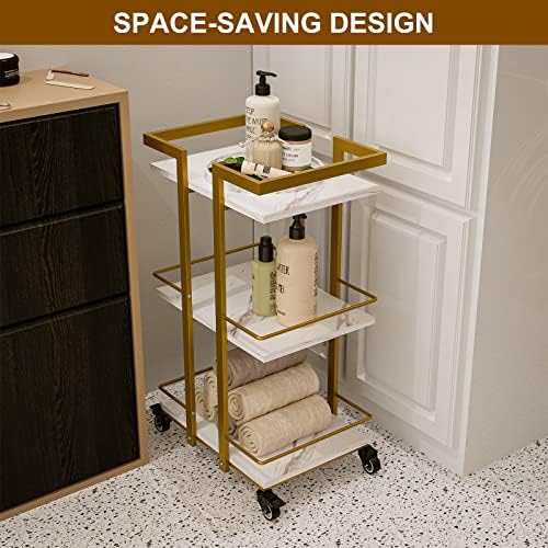 Paddie Esthetician Cart with Wheels, Salon Lash Spa Rolling Trolley Cart, White & Gold - Image 3