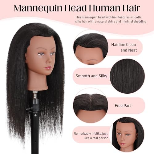 Mannequin Head with Tripod Stand, 100% Real Human Hair - Image 2