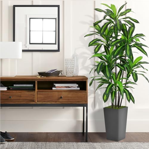 ASTIDY Artificial Plant 6FT Dracaena Fake Tree with Gray Tall Planter - Image 2