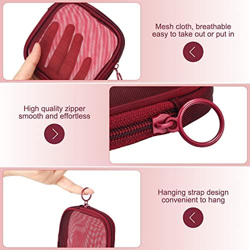 Weewooday 4Pcs Mesh Makeup Bag, Wine Red, Small, Classic - Image 3
