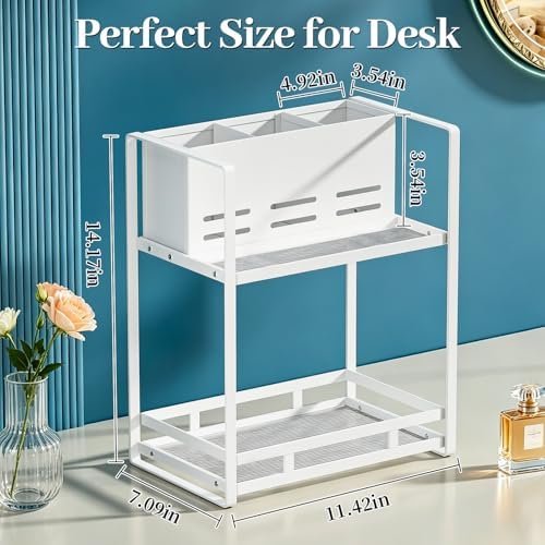Bathroom Counter Organizer, Metal Vanity Shelf with Hair Dryer Holder - Image 2
