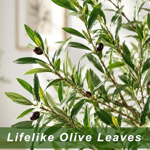 5ft Olive Trees Artificial Indoor, Tall Faux Olive Tree with Realistic Leaves and Lifelike Olives Fruits, Large Fake Silk Plant for Living Room Office Bedroom Balcony Home Decor - Image 3