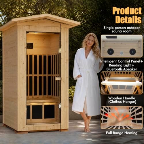 OUTEXER Outdoor Sauna Far Infrared 1550W for One Person Finland Spruce Wood - Image 2