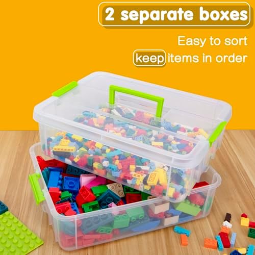 TERGOO 2 Layer Plastic Storage Containers with Lids, Multipurpose Clear Stack & Carry Box, Portable Craft Organizers and Storage Bin for Organizing Art & Craft, Sewing, Makeup, Nail Supplies (Green) - Image 4