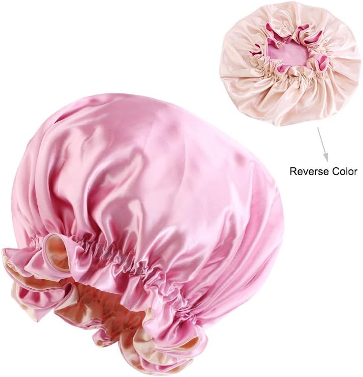 Satin Bonnet for Sleeping Women Wide Elastic - Double Layer Satin Bonnet Hair Bonnet Night Sleep Cap for Curly Hair - Image 5