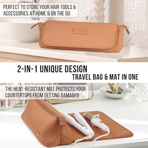 BAREFOOT CARIBOU Hair Tools Travel Bag and Heat Resistant Mat 17" (Brown) - Image 5