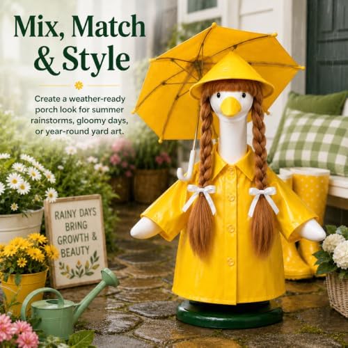 Yellow Raincoat Porch Goose Outfit, Wig & Umbrella Set, 4-Piece Kit - Image 4