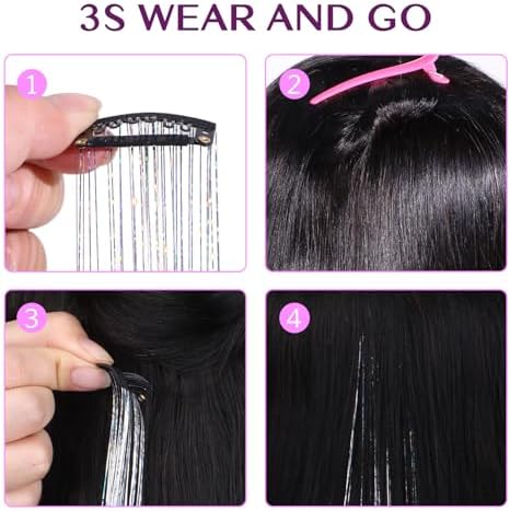 IDN BEAUTY Hair Tinsel Clip In Silver Sparkle Hair Extensions 24 Inch 6pcs - Image 2