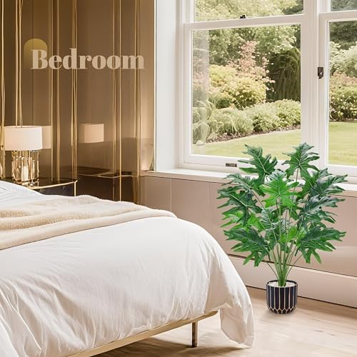 Der Rose 28" Artificial Plants Indoor, Philodendron Plant in Black Gold Pot - Image 5