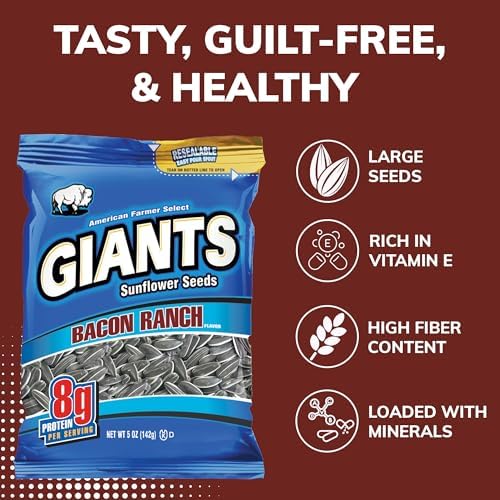 GIANTS Bacon Ranch Sunflower Seeds - Sunflower Seeds Bulk, Flavored Sunflower Seed Snack, Roasted Sunflower Seeds to Eat - 5 oz Resealable Bags (Pack of 3) - Image 6