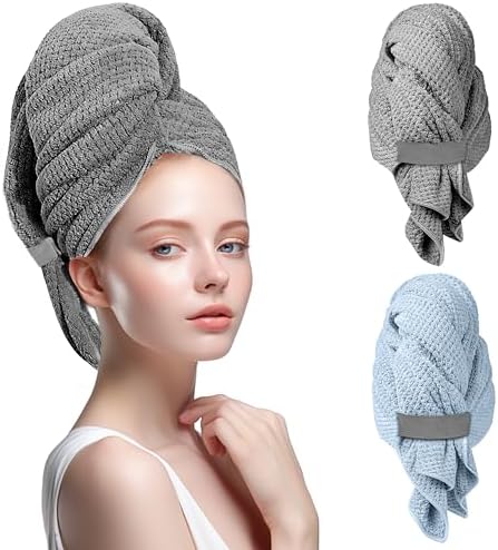 2-Pack Large Microfiber Hair Towel Wraps for Women, Fast Drying by Unknown