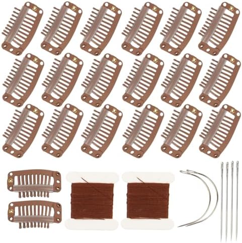 20 Pieces Hair Extension Clips, Light Brown Wig Clip with Needle and Thread by YUXIANG