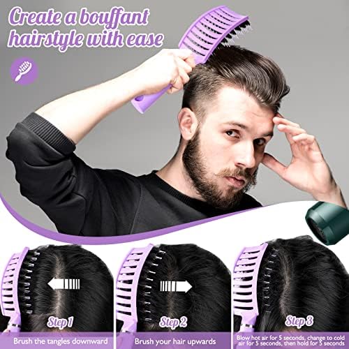 Hair Brush,URTHEONE Detangling Hairbrush Boar Bristle Curved Vented Hair Brush for Women Men Kids Curly Thick Long Short Wet or Dry Hair, Faster Blow Drying (2Pack, Pink&Purple) - Image 5