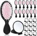 Meanplan 24 Pcs Mini Hair Brush Set Travel Wet Dry Hair Combs Pocket Detangling Compact Folding Makeup Mirrors for Spa Sleepover Birthday Bridal Shower Bachelorette Christmas Party Gift(Black Pink) by Meanplan