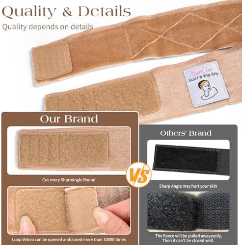 Beige Wig Grip Band 2 Pack, Non-Slip Velvet Strap, No Glue Needed - Image 3