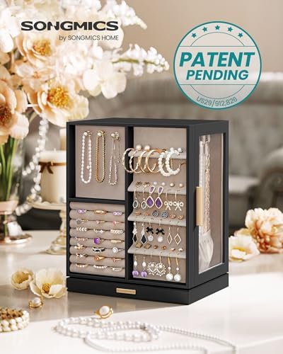SONGMICS Jewelry Box Organizer, 360° Rotating, 5 Drawers, Ink Black - Image 2
