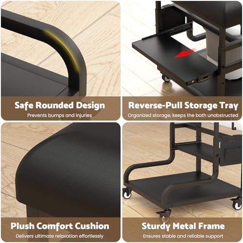 Adjustable Pedicure Foot Rest with PU Cushion, Mobile Cart & Storage - Image 4
