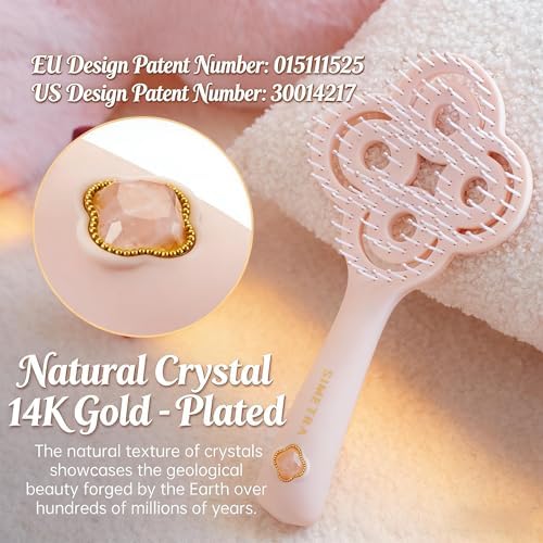 Simetra Detangler Hair Brush for Woman and Men, Original Detangling Brush for Curly Hair/Fine &Thick/Wet & Dry Hair, Flexible Bristles Hairbrush - Natural Crystal Inlay & 14K Gold Plating - Image 2