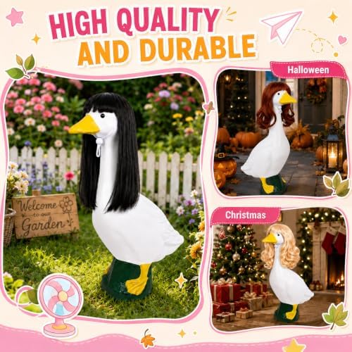 4Pcs Porch Goose Wigs Set Porch Goose Outfits Accessories for Outdoor Statue Accessories Garden Patio Yard Goosey Decoration (3PCS Wigs-B) - Image 4