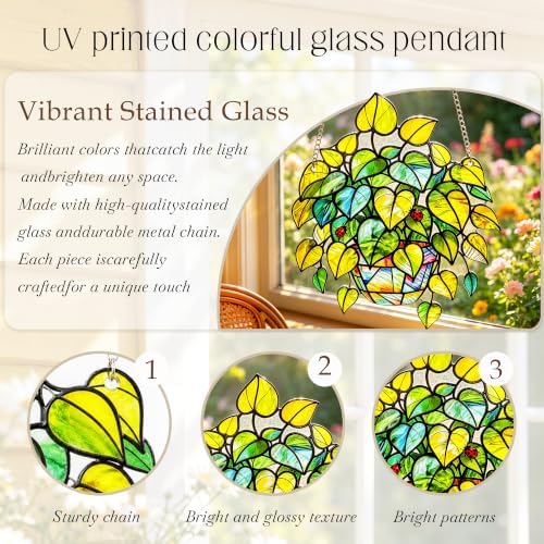 Plant Suncatcher Glass, Stained Glass Suncatcher Plant Window Hanging, Unique Nature Lover Gifts Leaf - Image 5
