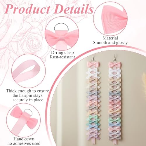 3pcs Pink Bow Holder for Girls Hair Bows, Pink Hair Bow Organizer for Girls - Image 3