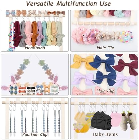 Headband Organizer Bow Holder for Girls Hair Bows Clips, Beige - Image 5