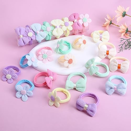 24 Pcs Toddler Hair Ties for Girls, Baby Hair Tie Cute Flower Elastic Scrunchies, Seamless Ponytail Holders, Little Girls Hair Accessories for Thick Hair, Pink, Purple, Blue - Image 6