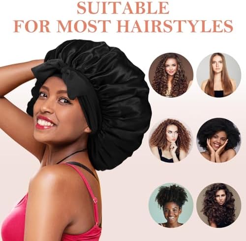 3Pcs Bonnets for Sleeping, Extra Satin Silk Bonnet for Sleeping Women with Tie Band for Curly Hair Jumbo Bonnet Braids - Image 5